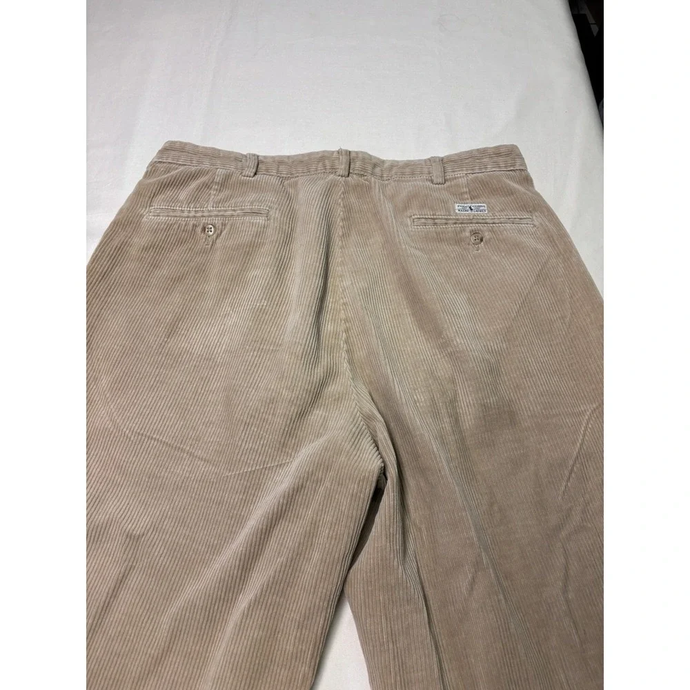 Vintage Polo Ralph Lauren Andrew Pant 35x30 Tan Wide Wale Corduroy Pleated Cords
